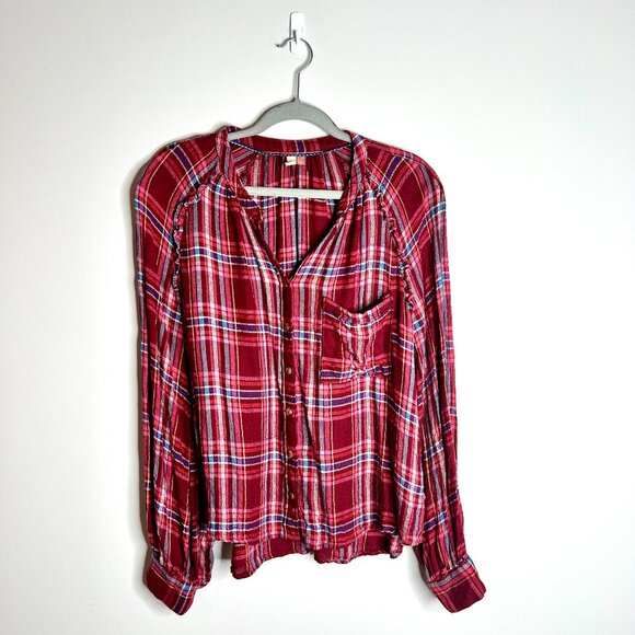 Anthropologie Pilcro Flannel Plaid Wool Blend Button Up Cabincore Cozycore Sz L - Picture 1 of 5